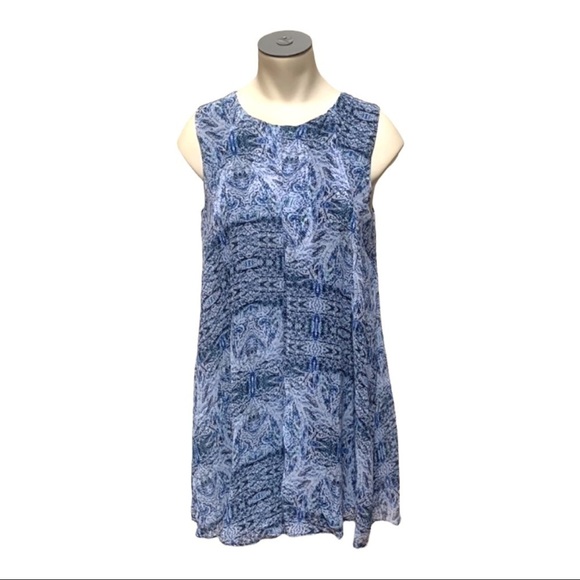 𝅺BCBG Dark Wave Blue Chiffon SleeveoShift Dress Size XXS - Picture 1 of 12